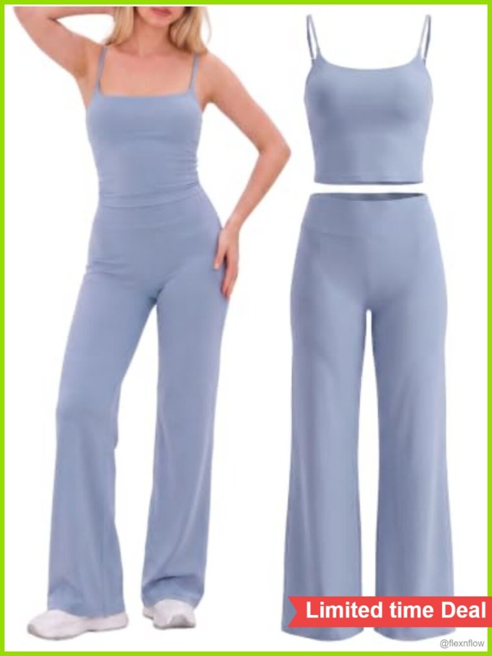 Women's 2-Piece Yoga Set Wide Leg Pants Built-in Bra Tank S-XL